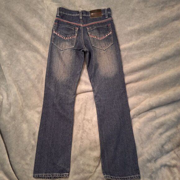 FUBU Retro Jeans Women 14 Dark Wash Blue Embroidered Distressed Skinny - Picture 9 of 14